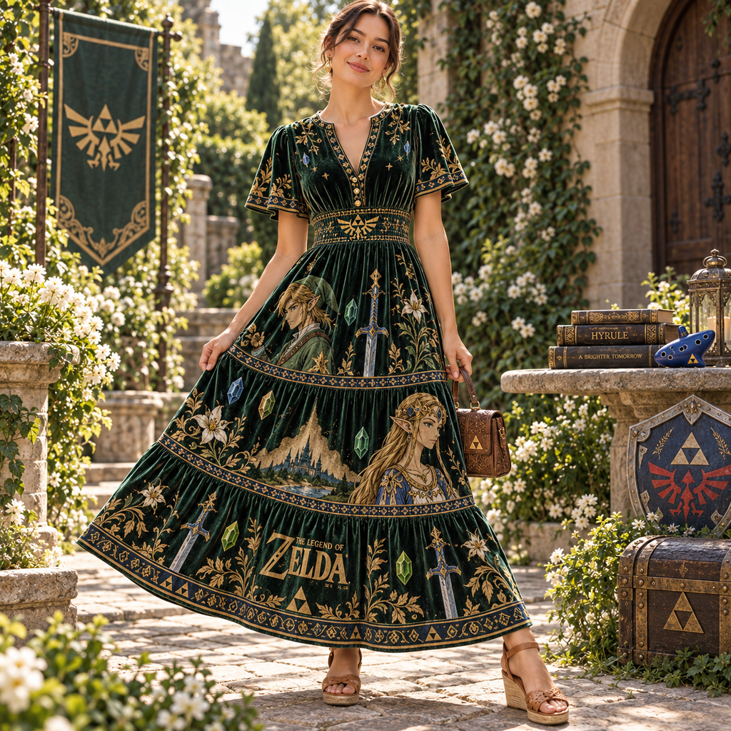TLOZ Premium Embroidered Velvet Maxi Dress PTKL