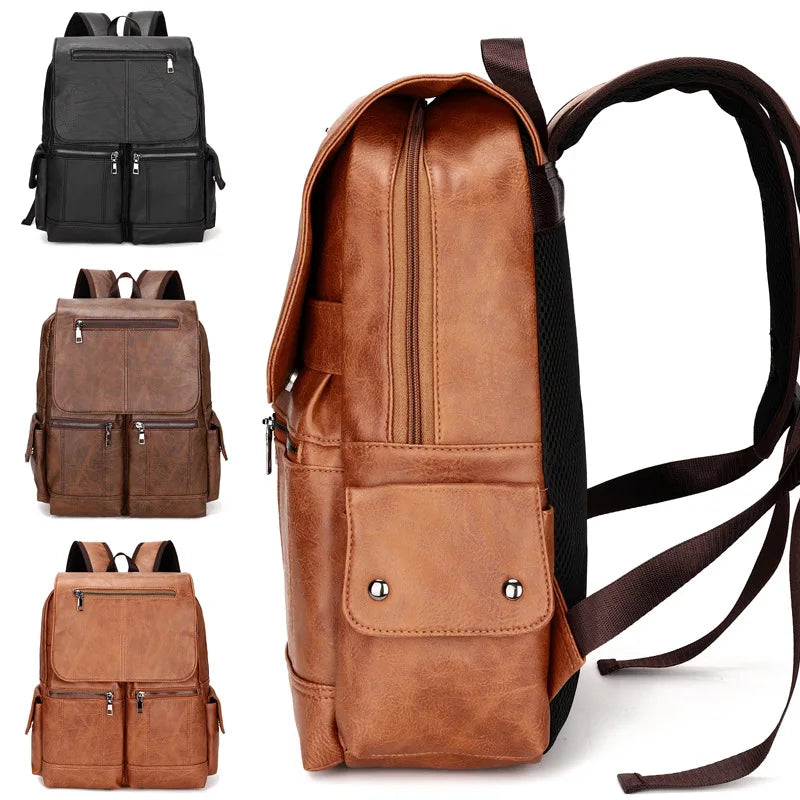 Fashion Luxury Brand Men Backpack Leather School Backpack Bag Students Waterproof Travel Bag Casual Leather Book bag Male