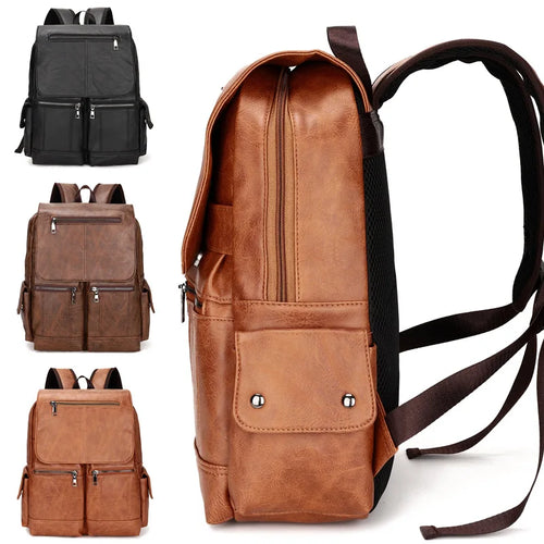 Fashion Luxury Brand Men Backpack Leather School Backpack Bag Students Waterproof Travel Bag Casual Leather Book bag Male