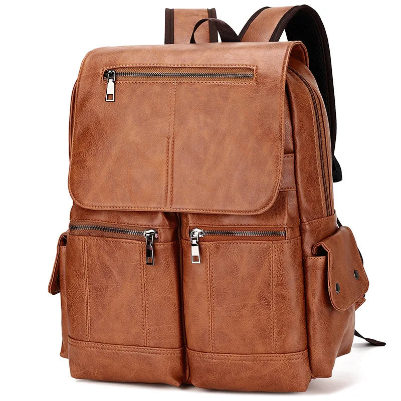 Fashion Luxury Brand Men Backpack Leather School Backpack Bag Students Waterproof Travel Bag Casual Leather Book bag Male
