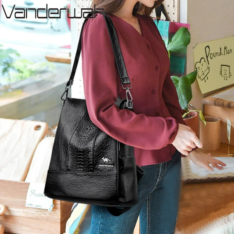 Women's Crocodile Pattern Backpack Leather School Bookbags for Girls Bagpack Large Capacity Designer Travel Rucksack Mochilas