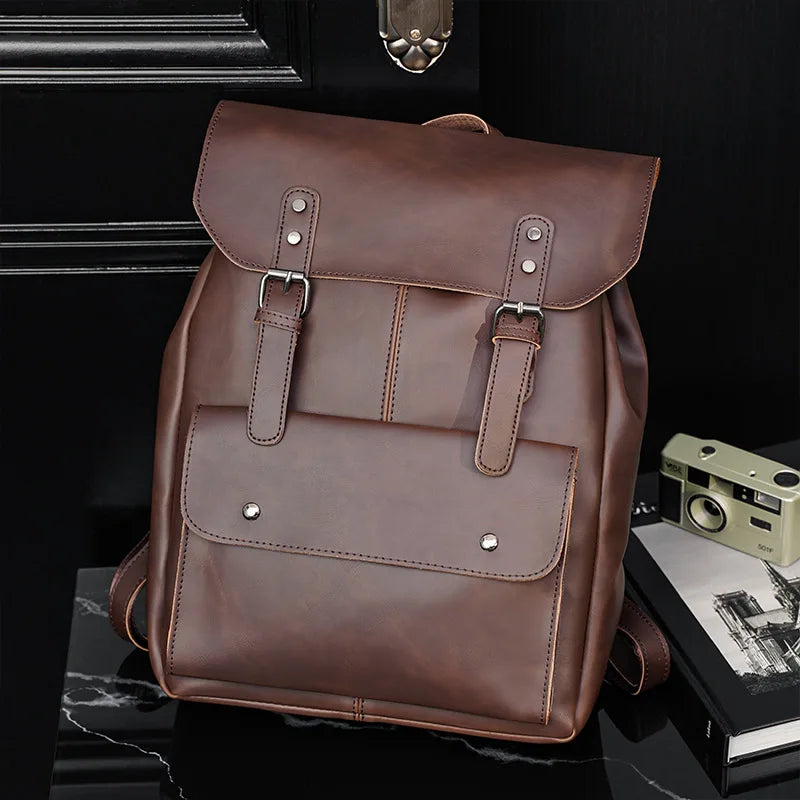 GOYN Vintage Men's Leather Backpack Bookbag 14 inch Laptop Bag Waterproof Utility Large Capacity Rucksack Hiking Business Work